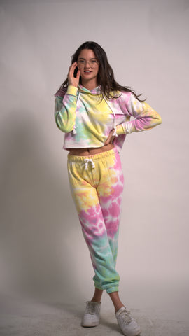 Women's Tracksuits Sweatshirt Hoodie Tie Dye and Joggers Two Piece Set Outfit