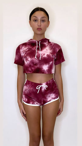 Women's Outfit Tie Dye Short Sleeve Hoodie and Shorts Two Piece Set