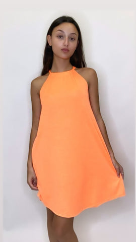 Orange Dress Sleeveless Sundress with Pockets Polyester