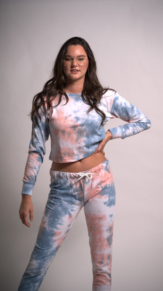 Light Blue and Orange Tie dye joggers pants with drawstring Cotton