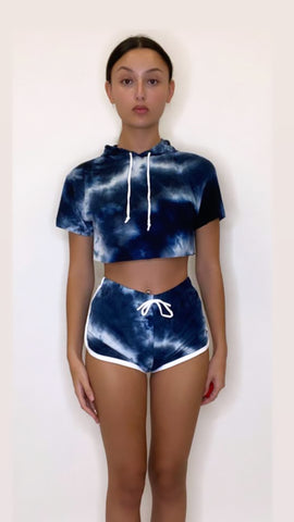 Women's Outfit Tie Dye Short Sleeve Hoodie and Shorts Two Piece Set