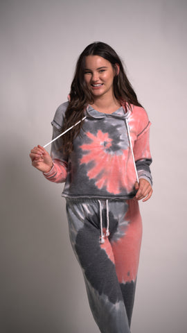 Pink and Light Grey Tie Dye Joggers with drawstring Cotton  