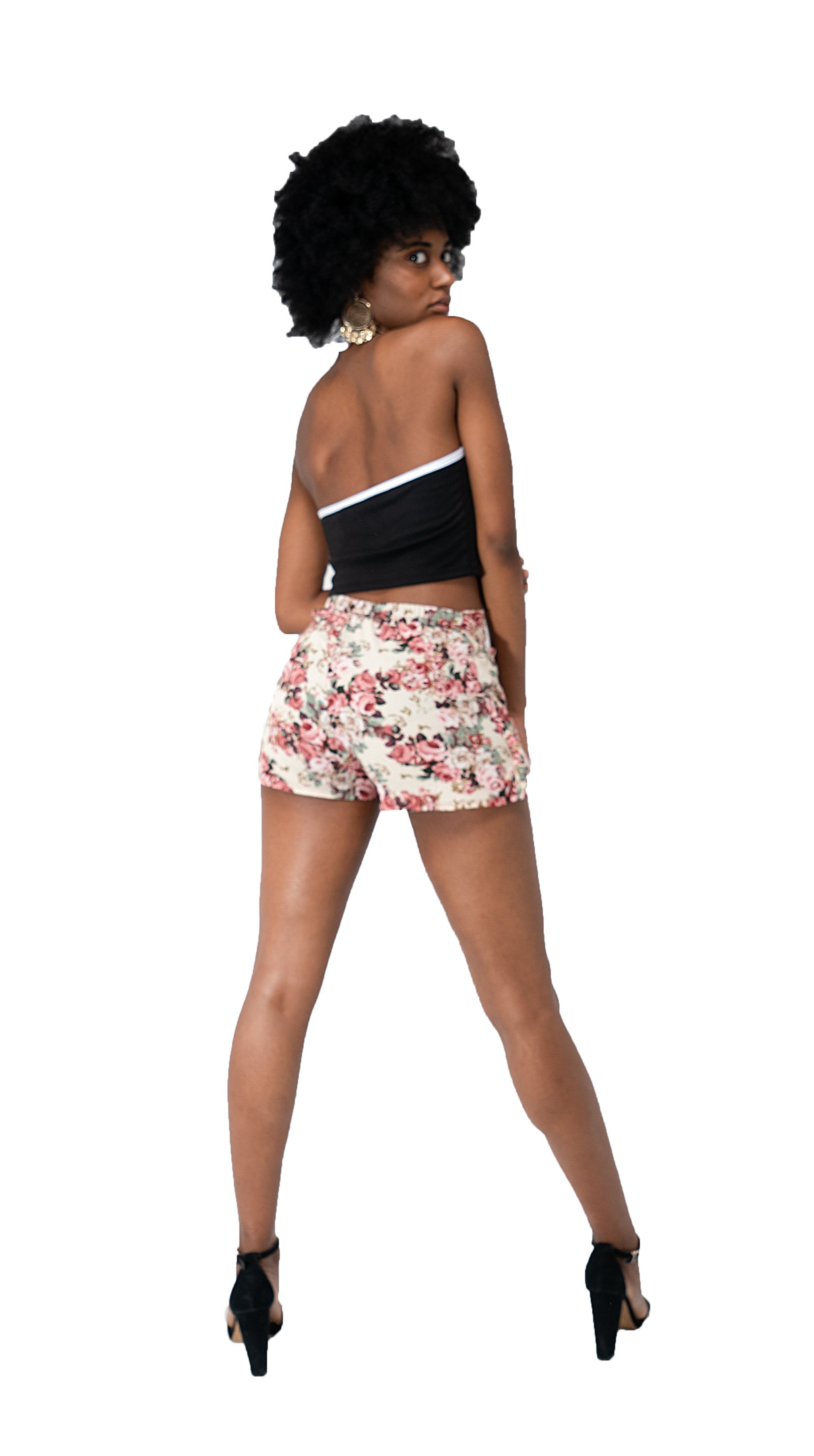 Pink floral print Tie wrap shorts Polyester