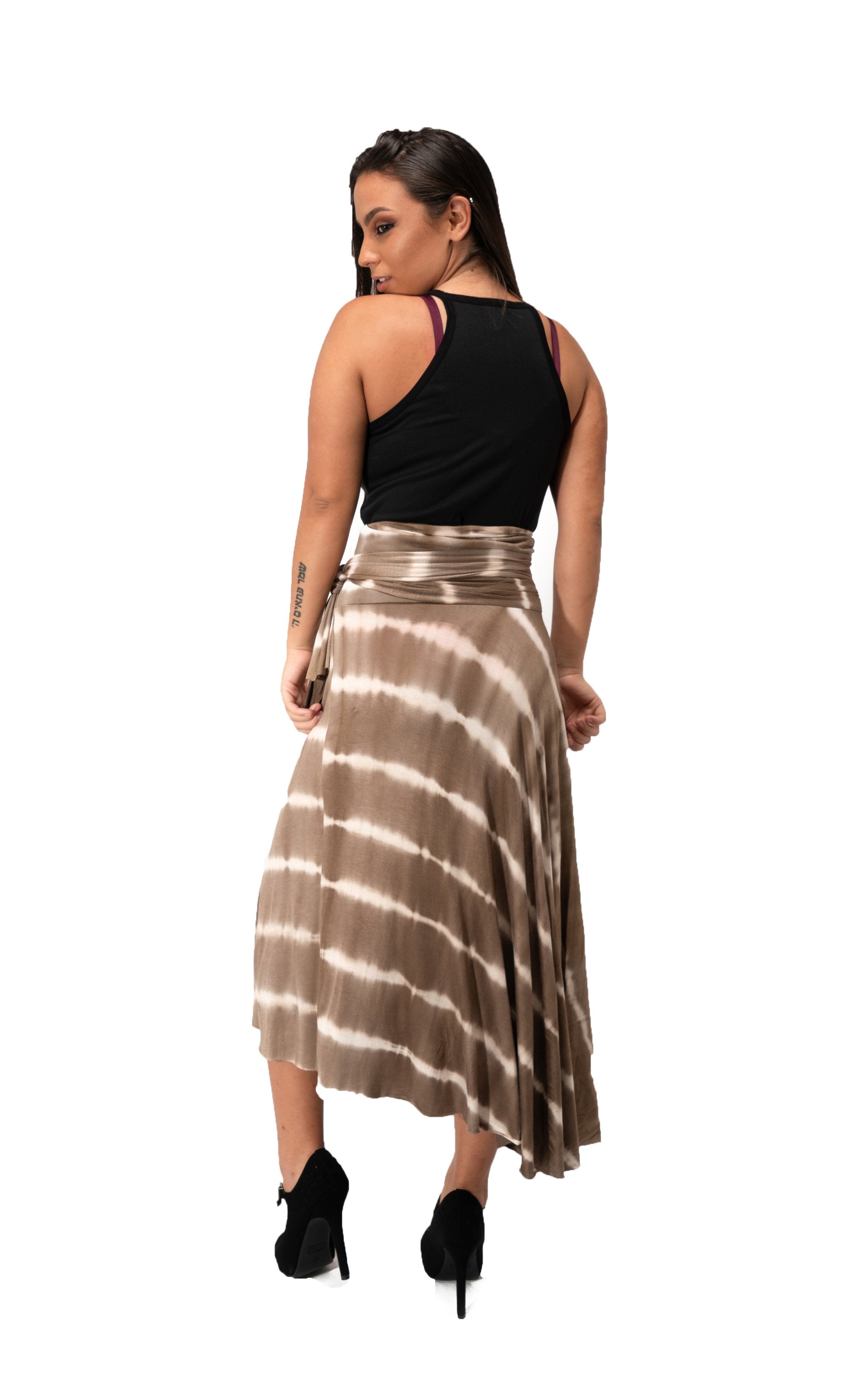 Taupe tie dye CHAMELEON 8-IN-1 CONVERTIBLE SKIRT DRESS Polyester