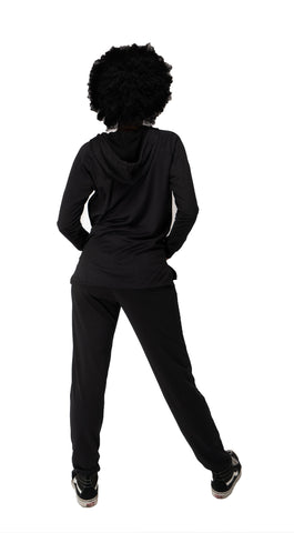 Black Hoodie Long sleeve With White Drawstring Polyester