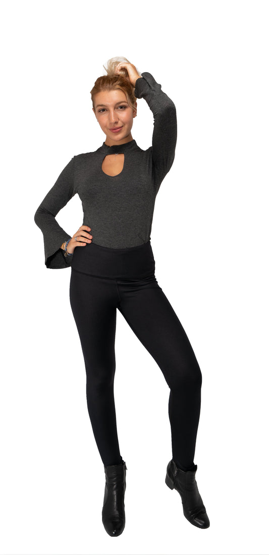 Charcoal Grey Long Sleeves Choker Top Polyester