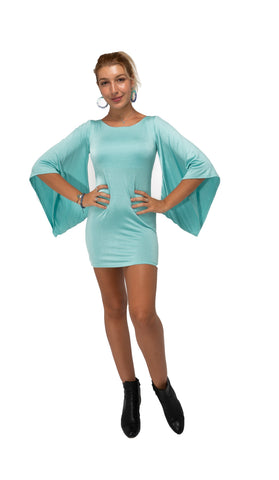 Mint Mini Dress Long Wing Sleeve Polyester