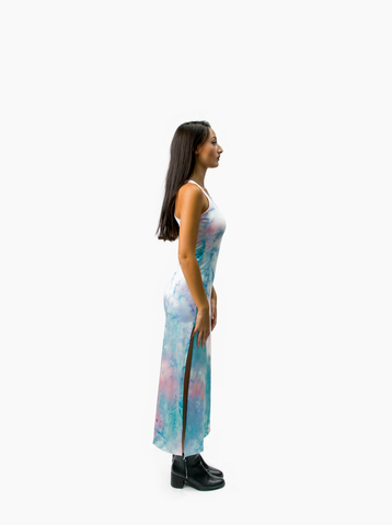 Women's Summer Casual Long Slit Dress Supersoft Stretch Tie Dye Dress