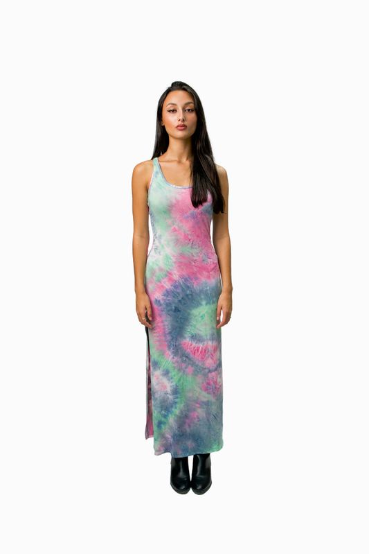 Women's Summer Casual Long Slit Dress Supersoft Stretch Tie Dye Dress