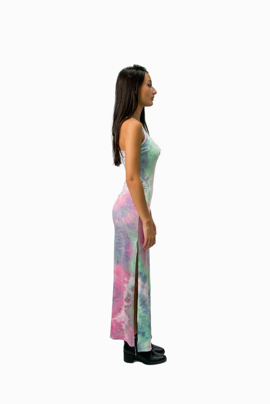 Women's Summer Casual Long Slit Dress Supersoft Stretch Tie Dye Dress