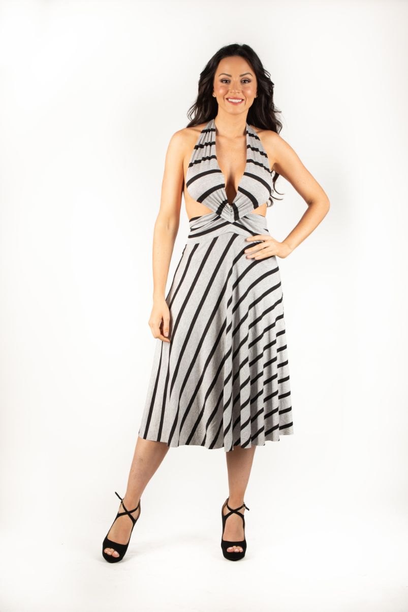 Grey and Black stripes CHAMELEON 8-IN-1 CONVERTIBLE DRESS Polyester 