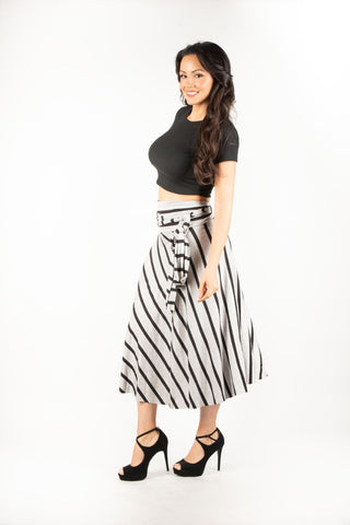 Grey and Black stripes CHAMELEON 8-IN-1 CONVERTIBLE SKIRT DRESS Polyester