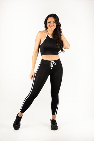 Women's Two Piece Set Sweatpants and Crop Top Sleeveless Black