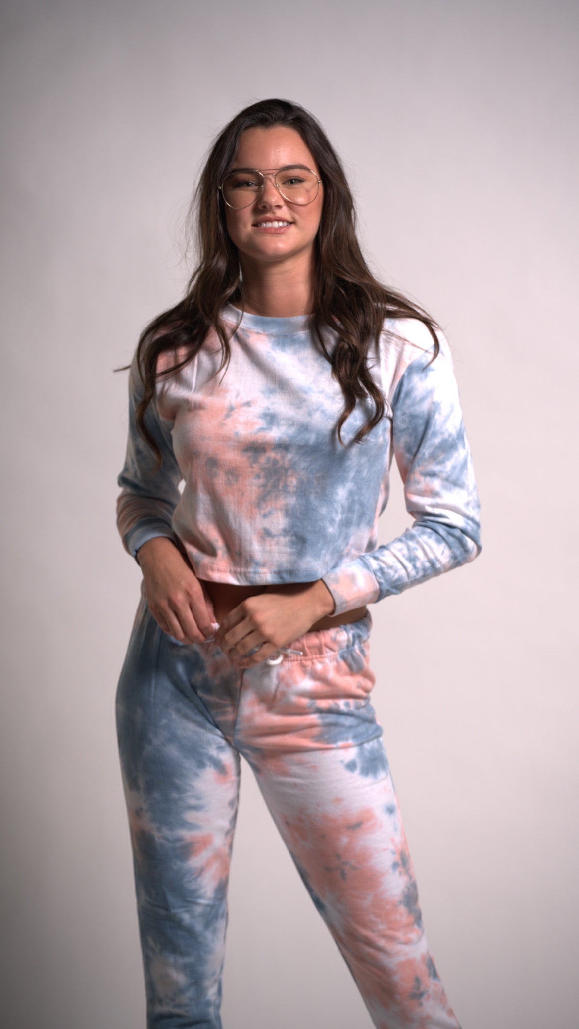 Orange and Light Blue Tie Dye Set long Sleeve Top and Joggers Cotton