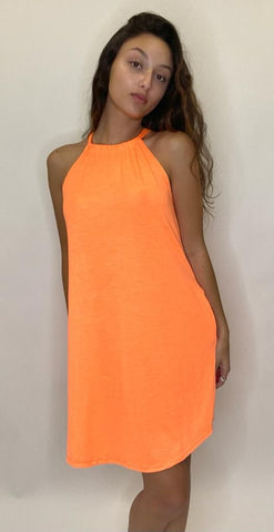 Orange Dress Sleeveless Sundress with Pockets Polyester