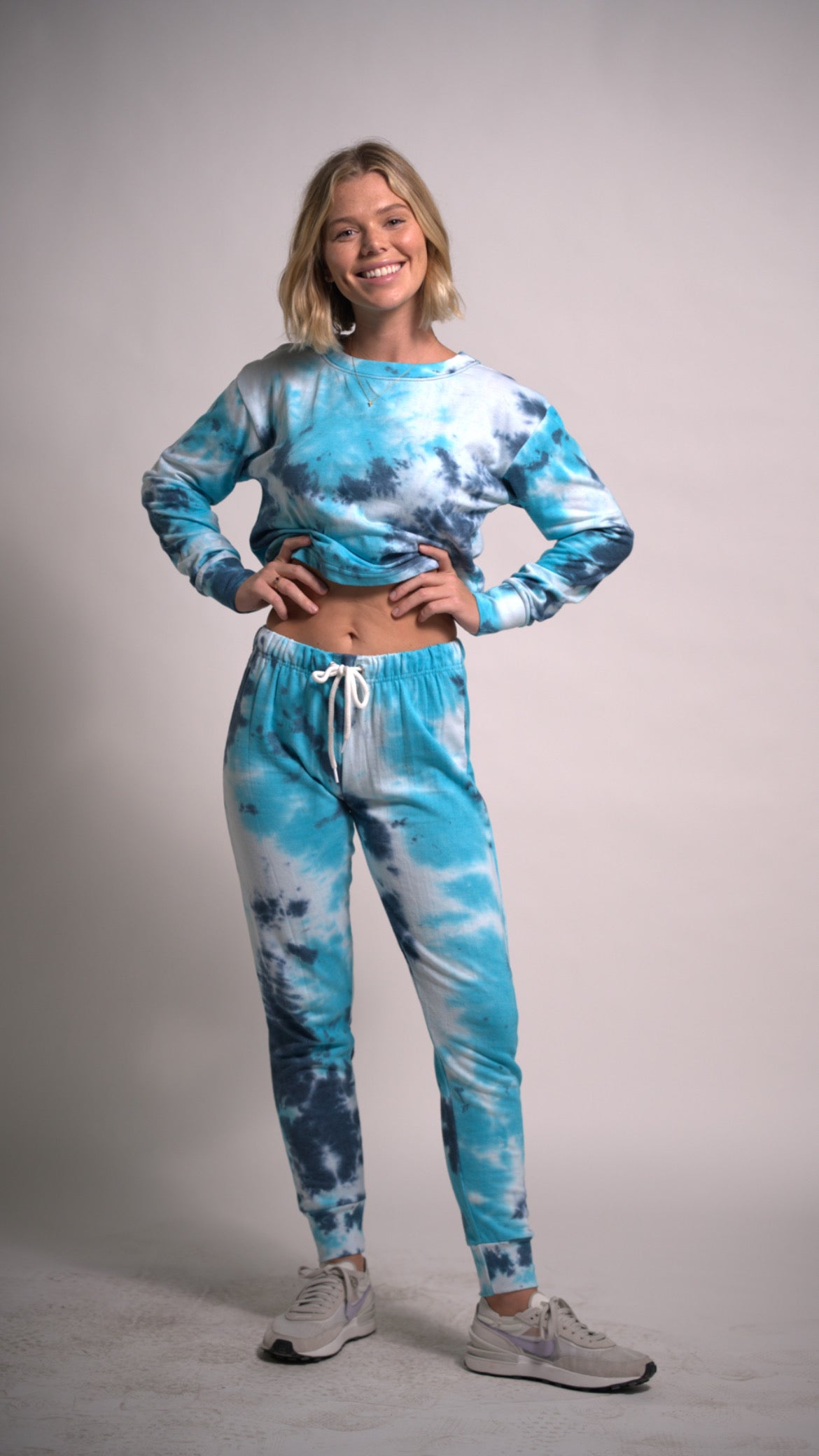 Blue and Light Blue Tie Dye Set long Sleeve Top and Joggers Cotton