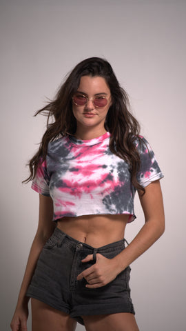 Women's Tie Dye Round Neck Short Sleeve Crop T-Shirt Top