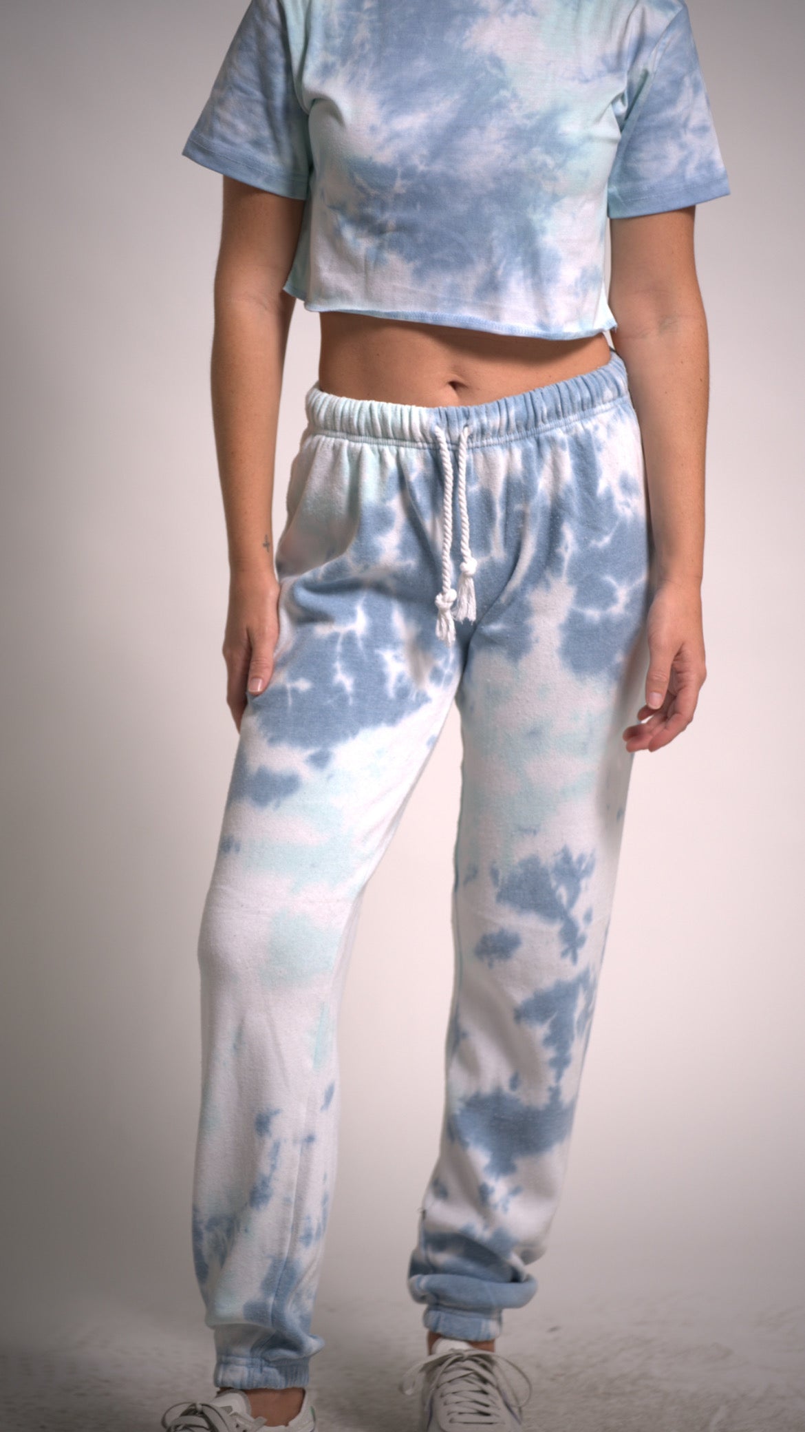 Light Blue Tie Dye Joggers with drawstring Cotton  