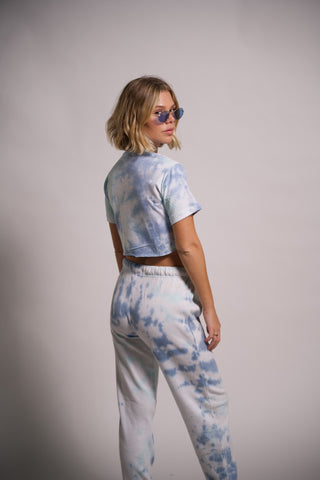 Women's Tie-Dye Two Piece Outfit Crop Top and Joggers Set Short Sleeve T Shirts