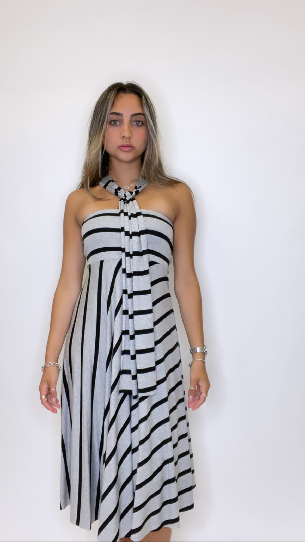 Grey and Black stripes CHAMELEON 8-IN-1 CONVERTIBLE DRESS Polyester  