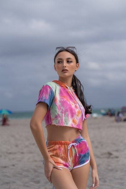 RAINBOW Hoodie Tie Dye Short Sleeve Crop Top and Shorts