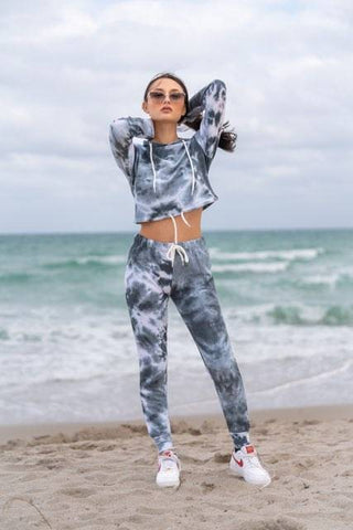 Women's Tracksuits Sweatshirt Hoodie Tie Dye Outfit Joggers Two Piece Set