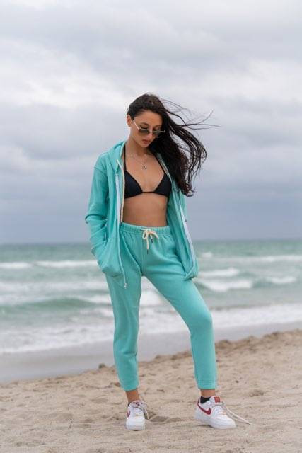 Aqua full zip Hoodie Jacket And Joggers set cotton