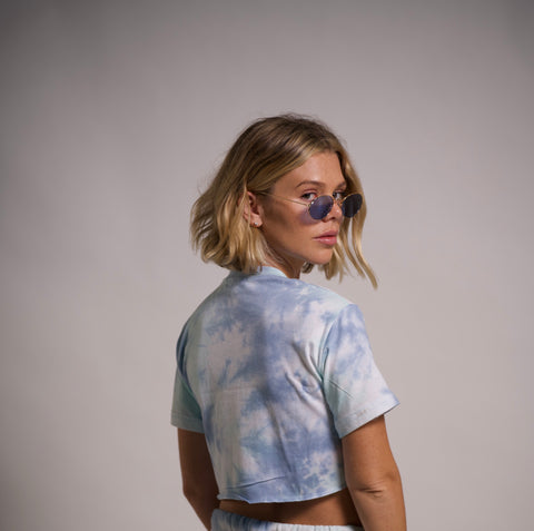 Women's Tie Dye Round Neck Short Sleeve Crop T-Shirt Top